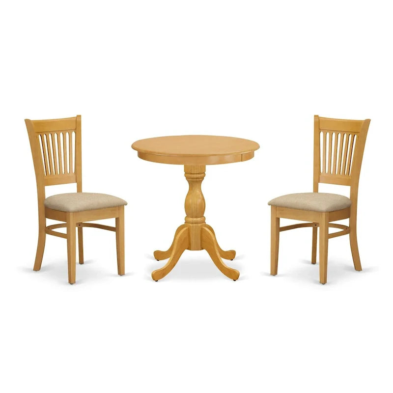 East West Furniture Ensemble de salle à manger 3 pièces comprenant une table de salle à manger ronde et 2 chaises de cuisine, chêne (options d'assise)