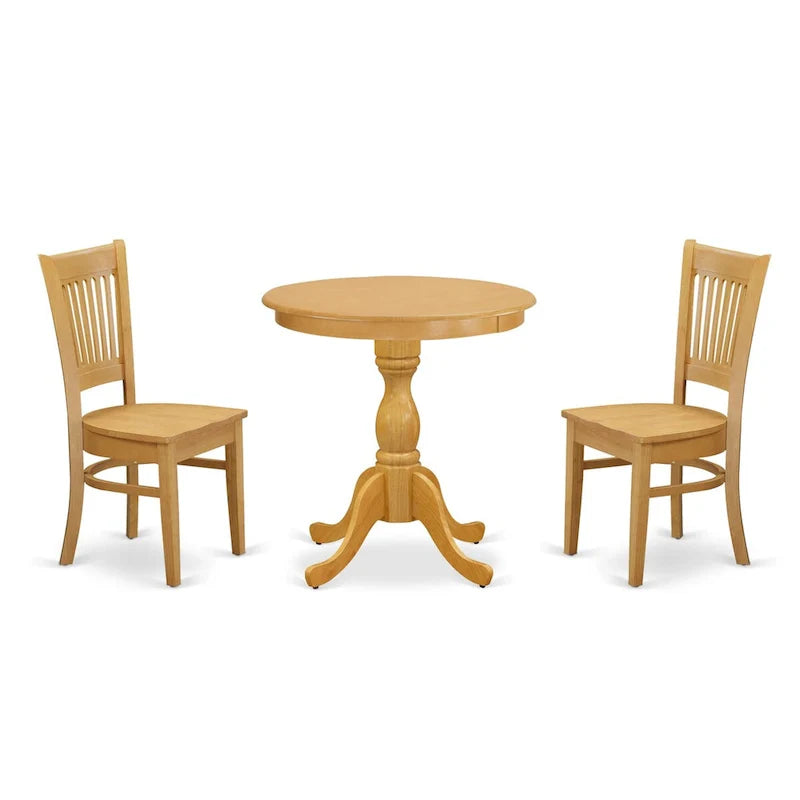East West Furniture Ensemble de salle à manger 3 pièces comprenant une table de salle à manger ronde et 2 chaises de cuisine, chêne (options d'assise)