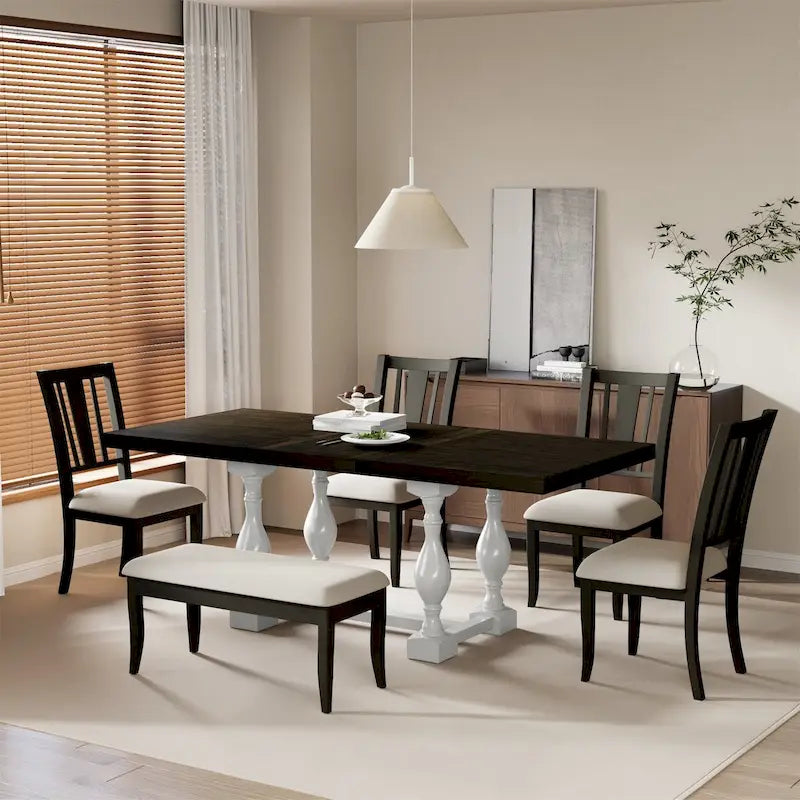Ensemble de salle à manger extensible 6 pièces de 78 pouces avec chevalet traditionnel