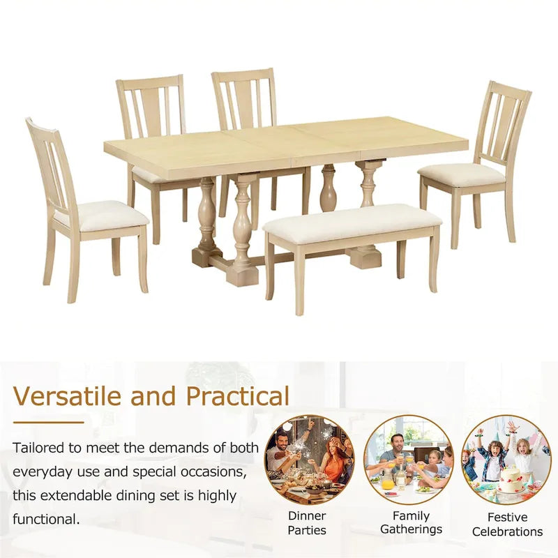 Ensemble de salle à manger extensible 6 pièces de 78 pouces avec chevalet traditionnel