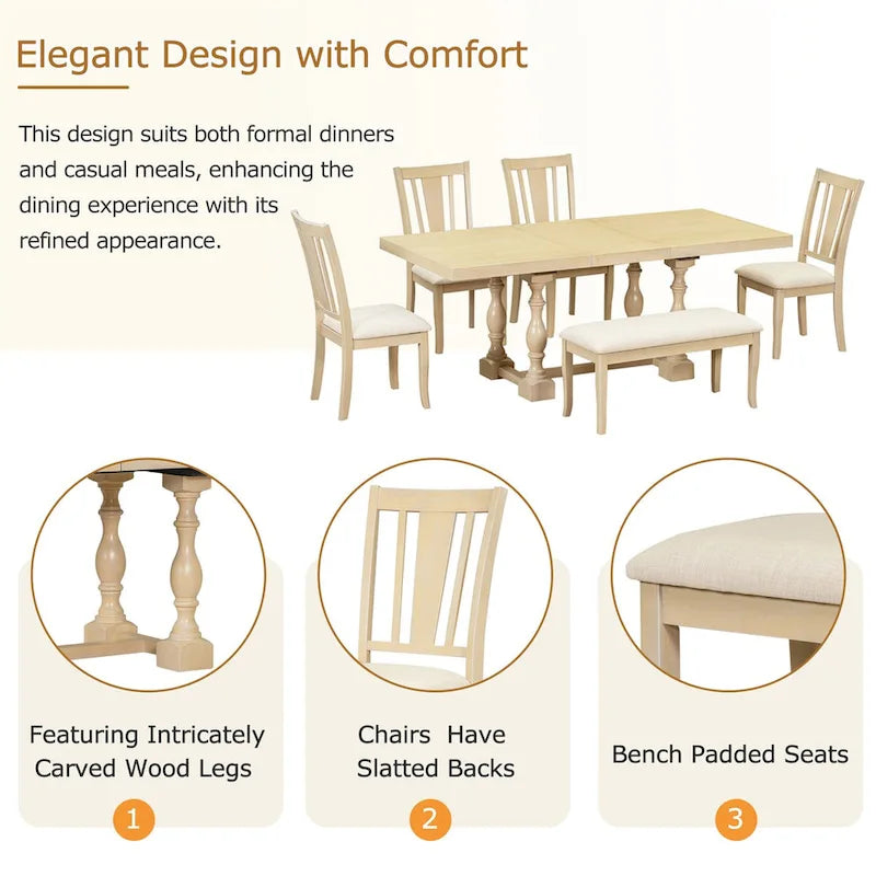 Ensemble de salle à manger extensible 6 pièces de 78 pouces avec chevalet traditionnel