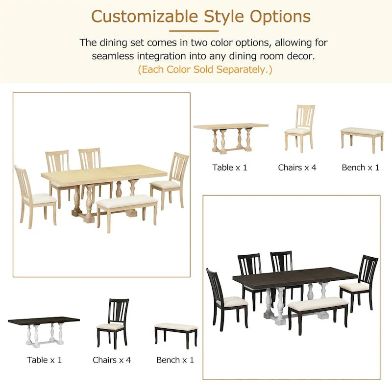 Ensemble de salle à manger extensible 6 pièces de 78 pouces avec chevalet traditionnel