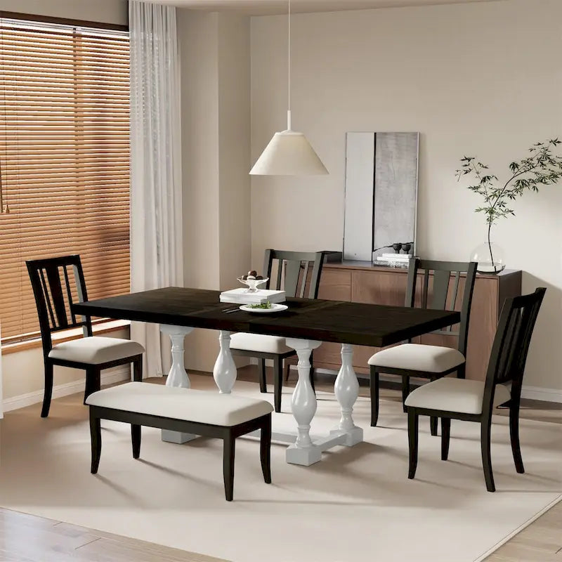 Ensemble de salle à manger extensible 6 pièces de 78 pouces avec chevalet traditionnel