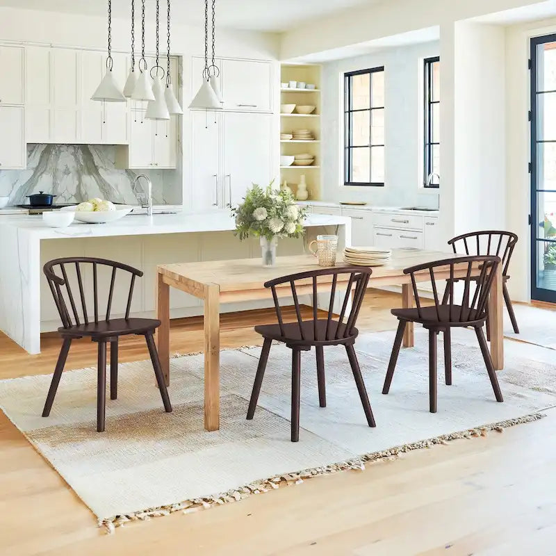 Lot de 4 chaises de salle à manger sans accoudoirs à dossier en fuseau, style moderne
