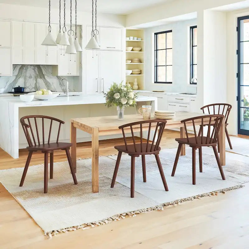 Lot de 4 chaises de salle à manger sans accoudoirs à dossier en fuseau, style moderne