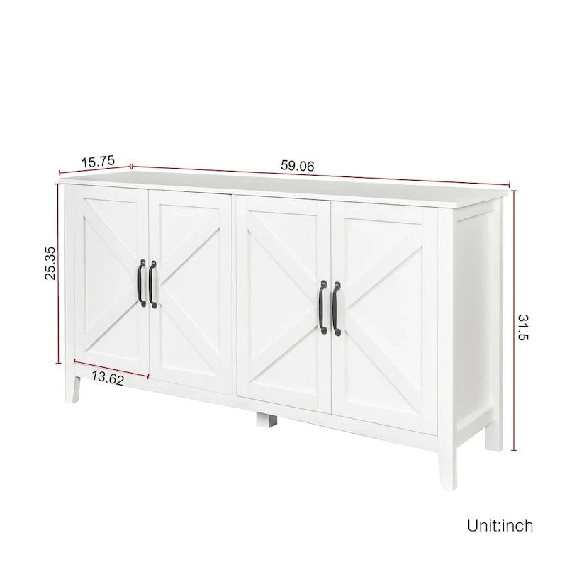 Armoire de rangement sur pied de 59 po avec 4 portes buffet