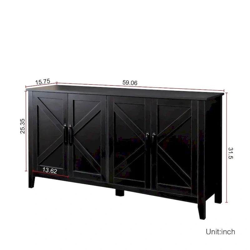 Armoire de rangement sur pied de 59 po avec 4 portes buffet