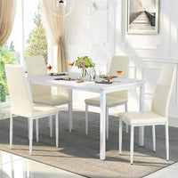 Ensemble de table à manger Mieres de style moderne 5 pièces à plateau en faux marbre avec 4 chaises de salle à manger rembourrées en similicuir