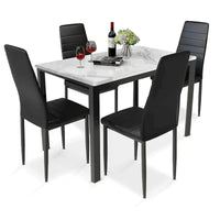 Ensemble de table à manger Mieres de style moderne 5 pièces à plateau en faux marbre avec 4 chaises de salle à manger rembourrées en similicuir