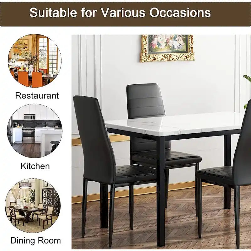 Ensemble de table à manger Mieres de style moderne 5 pièces à plateau en faux marbre avec 4 chaises de salle à manger rembourrées en similicuir