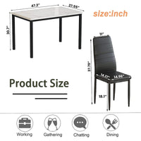 Ensemble de table à manger Mieres de style moderne 5 pièces à plateau en faux marbre avec 4 chaises de salle à manger rembourrées en similicuir