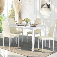 Ensemble de table à manger Mieres de style moderne 5 pièces à plateau en faux marbre avec 4 chaises de salle à manger rembourrées en similicuir