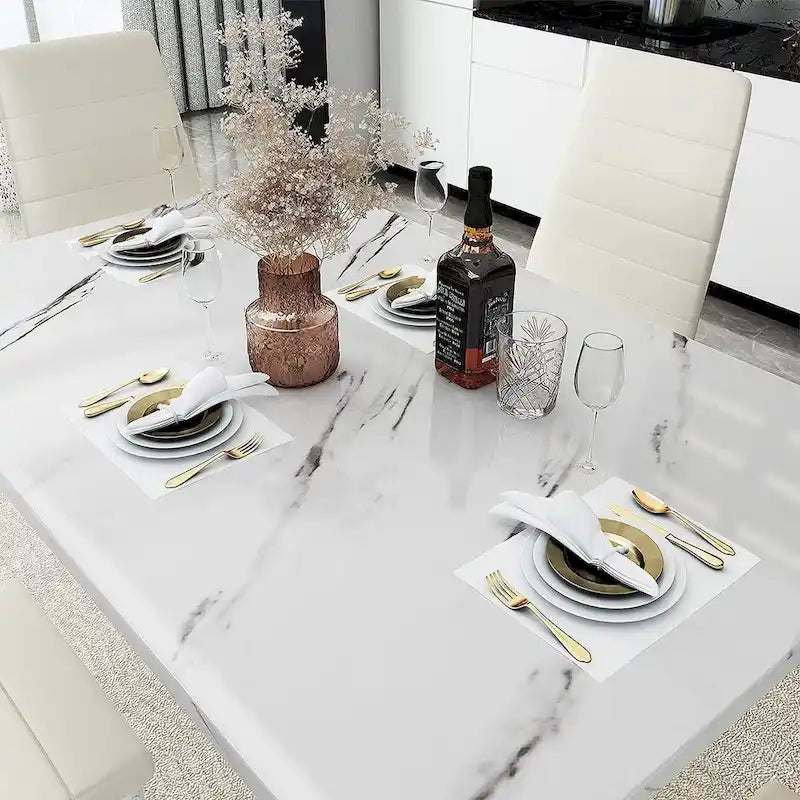 Ensemble de table à manger Mieres de style moderne 5 pièces à plateau en faux marbre avec 4 chaises de salle à manger rembourrées en similicuir
