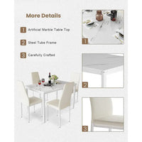 Ensemble de table à manger Mieres de style moderne 5 pièces à plateau en faux marbre avec 4 chaises de salle à manger rembourrées en similicuir