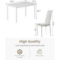 Ensemble de table à manger Mieres de style moderne 5 pièces à plateau en faux marbre avec 4 chaises de salle à manger rembourrées en similicuir