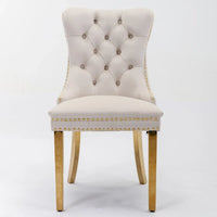 Chaise de salle à manger haut de gamme capitonnée en velours, bois massif contemporain, pieds en acier inoxydable plaqué doré, lot de 2