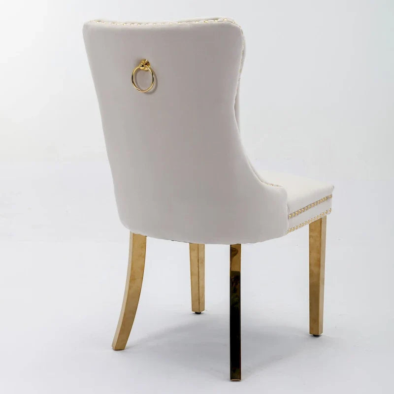 Chaise de salle à manger haut de gamme capitonnée en velours, bois massif contemporain, pieds en acier inoxydable plaqué doré, lot de 2