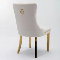 Chaise de salle à manger haut de gamme capitonnée en velours, bois massif contemporain, pieds en acier inoxydable plaqué doré, lot de 2