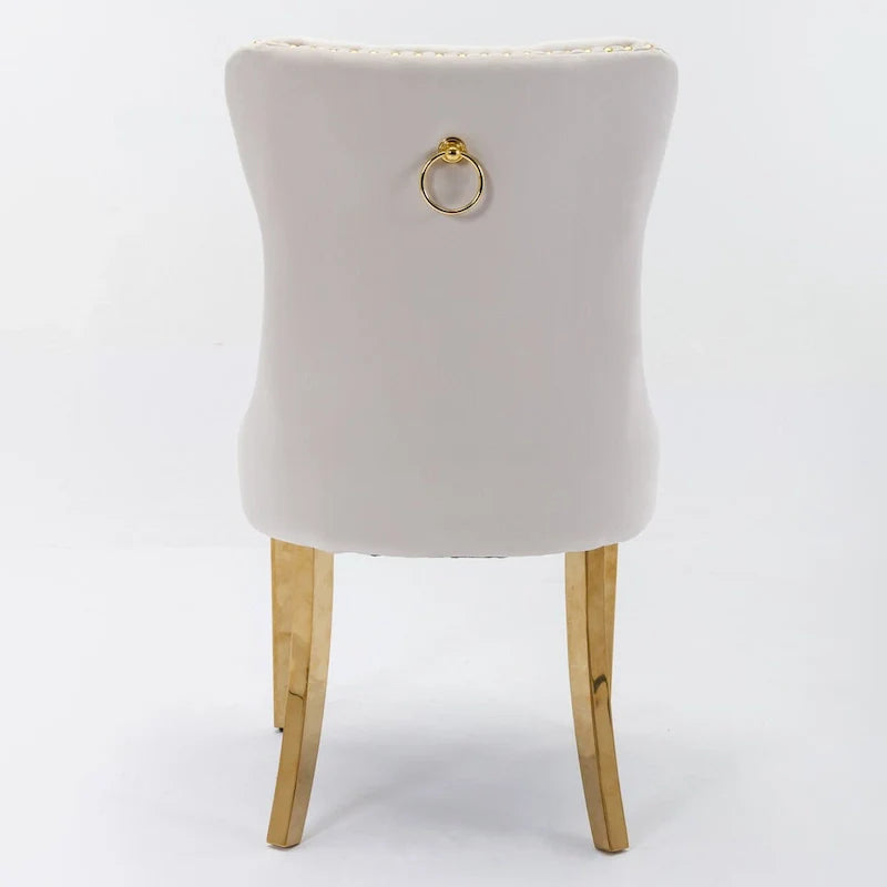 Chaise de salle à manger haut de gamme capitonnée en velours, bois massif contemporain, pieds en acier inoxydable plaqué doré, lot de 2