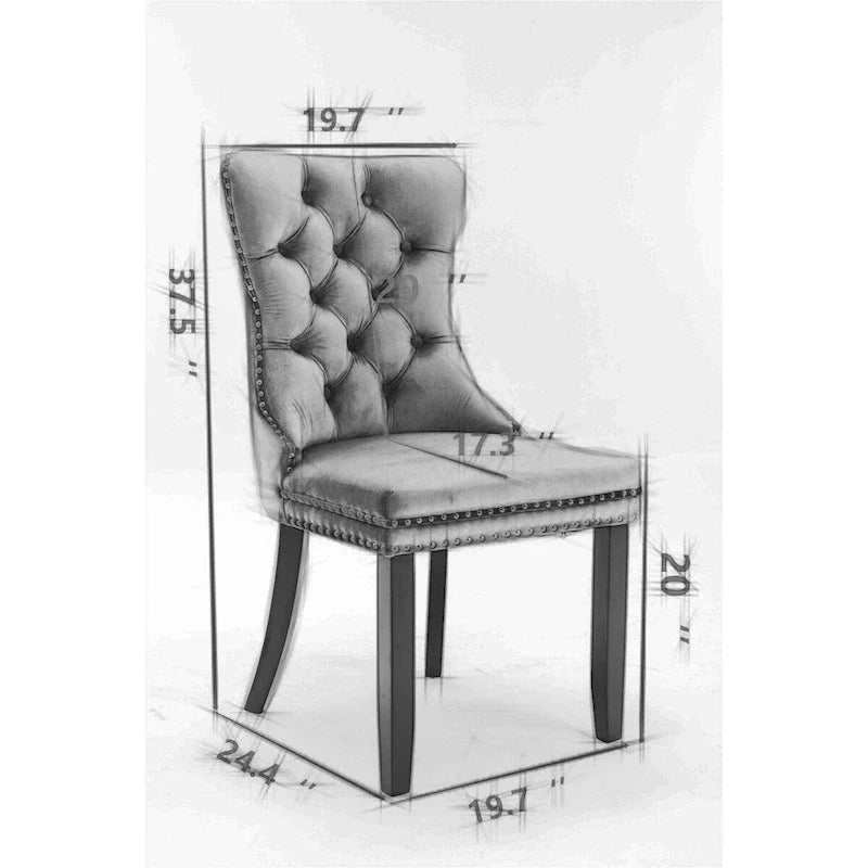 Chaise de salle à manger haut de gamme capitonnée en velours, bois massif contemporain, pieds en acier inoxydable plaqué doré, lot de 2