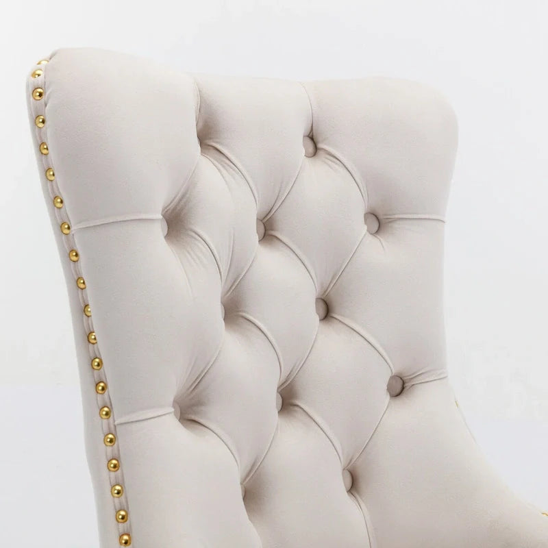 Chaise de salle à manger haut de gamme capitonnée en velours, bois massif contemporain, pieds en acier inoxydable plaqué doré, lot de 2