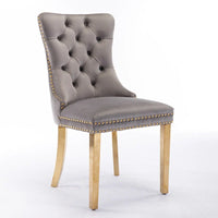 Chaise de salle à manger haut de gamme capitonnée en velours, bois massif contemporain, pieds en acier inoxydable plaqué doré, lot de 2
