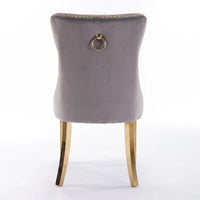 Chaise de salle à manger haut de gamme capitonnée en velours, bois massif contemporain, pieds en acier inoxydable plaqué doré, lot de 2