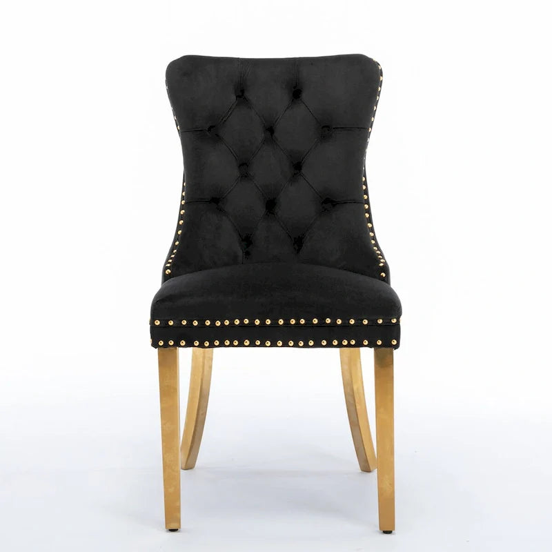 Chaise de salle à manger haut de gamme capitonnée en velours, bois massif contemporain, pieds en acier inoxydable plaqué doré, lot de 2