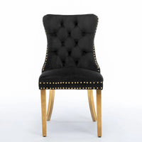 Chaise de salle à manger haut de gamme capitonnée en velours, bois massif contemporain, pieds en acier inoxydable plaqué doré, lot de 2