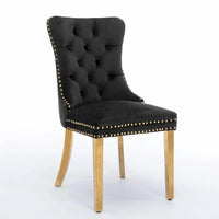 Chaise de salle à manger haut de gamme capitonnée en velours, bois massif contemporain, pieds en acier inoxydable plaqué doré, lot de 2