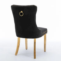 Chaise de salle à manger haut de gamme capitonnée en velours, bois massif contemporain, pieds en acier inoxydable plaqué doré, lot de 2