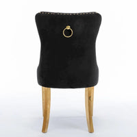 Chaise de salle à manger haut de gamme capitonnée en velours, bois massif contemporain, pieds en acier inoxydable plaqué doré, lot de 2