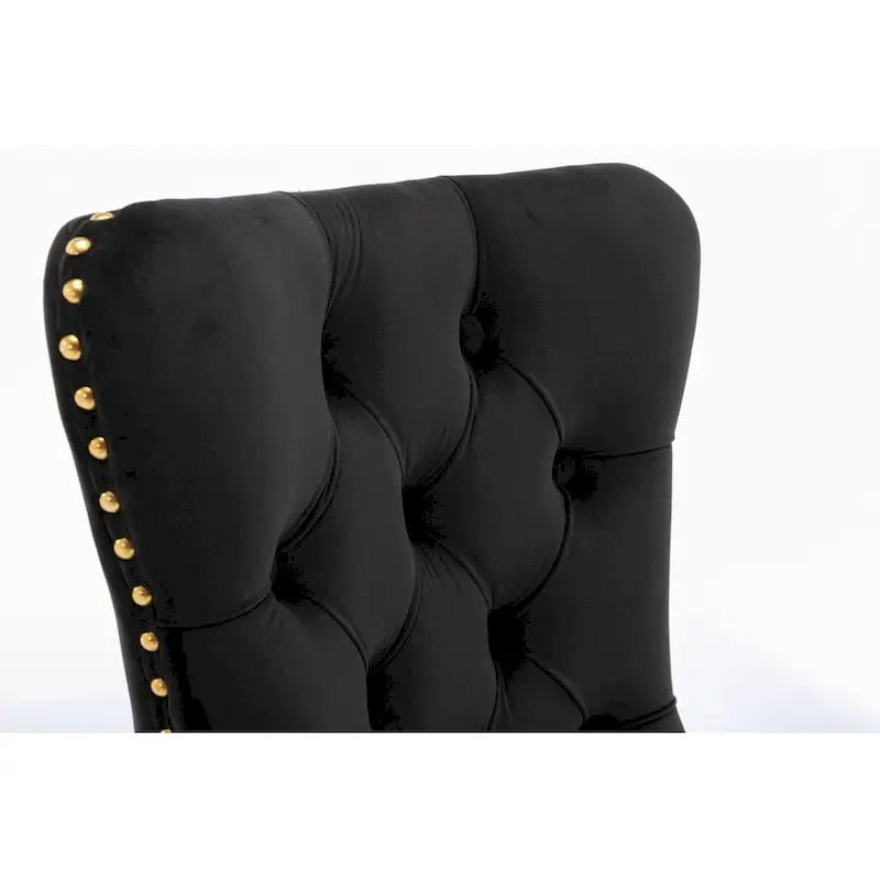 Chaise de salle à manger haut de gamme capitonnée en velours, bois massif contemporain, pieds en acier inoxydable plaqué doré, lot de 2