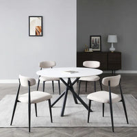 Table à manger ronde Marbre Modern Glam avec pieds croisés en métal