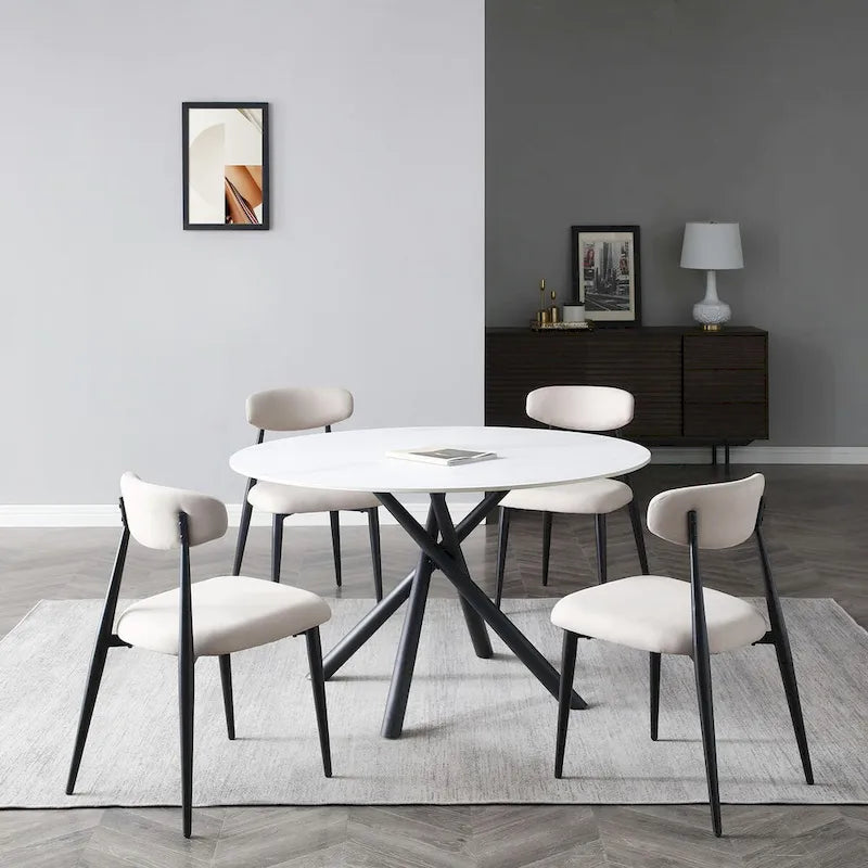 Table à manger ronde Marbre Modern Glam avec pieds croisés en métal