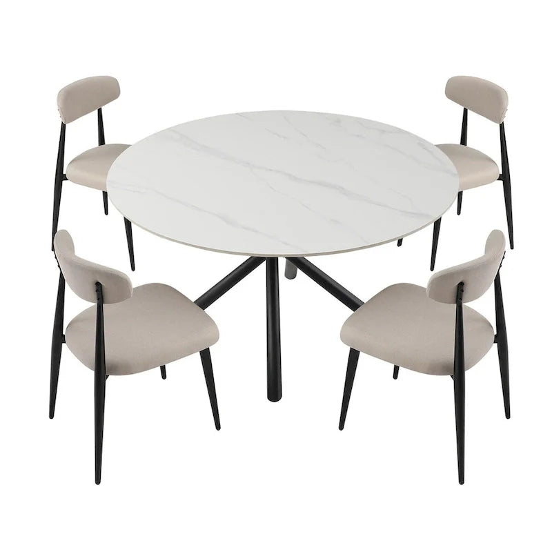 Table à manger ronde Marbre Modern Glam avec pieds croisés en métal
