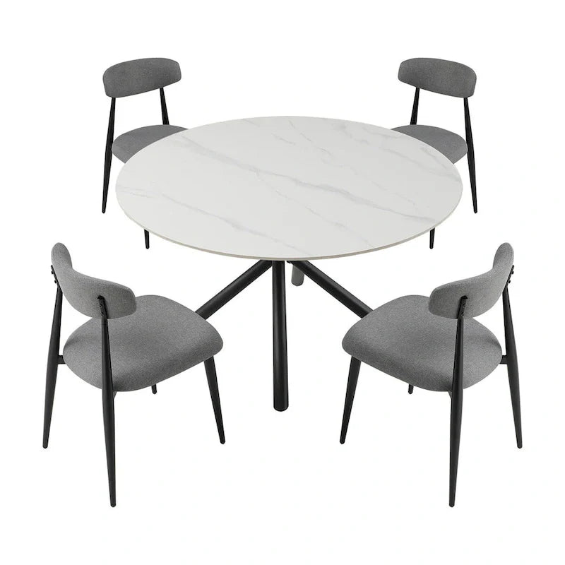 Table à manger ronde Marbre Modern Glam avec pieds croisés en métal