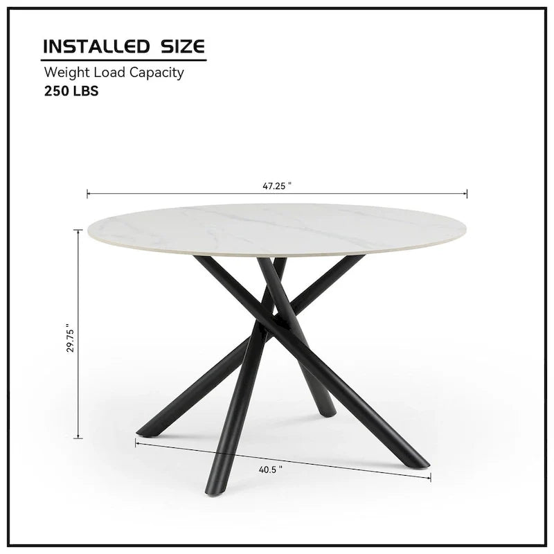 Table à manger ronde Marbre Modern Glam avec pieds croisés en métal