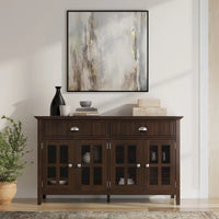 WYNDENHALL Normandy Buffet Grand bahut rectangulaire de style transitionnel en bois massif de 60 pouces de large, couleur brun brunette