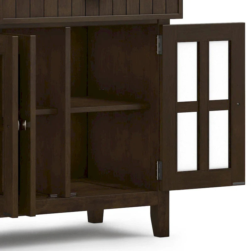 WYNDENHALL Normandy Buffet Grand bahut rectangulaire de style transitionnel en bois massif de 60 pouces de large, couleur brun brunette