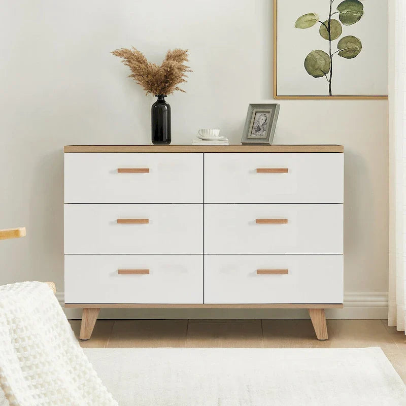 Commode tiroirs en bois massif, meuble de rangement, chêne blanc moderne