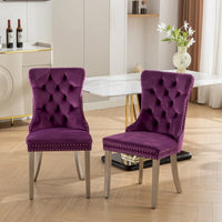 Chaise de salle à manger haut de gamme capitonnée en velours contemporain en bois massif avec pieds plaqués en acier inoxydable chromé