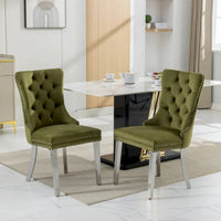 Chaise de salle à manger haut de gamme capitonnée en velours contemporain en bois massif avec pieds plaqués en acier inoxydable chromé