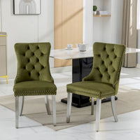 Chaise de salle à manger haut de gamme capitonnée en velours contemporain en bois massif avec pieds plaqués en acier inoxydable chromé