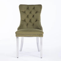 Chaise de salle à manger haut de gamme capitonnée en velours contemporain en bois massif avec pieds plaqués en acier inoxydable chromé
