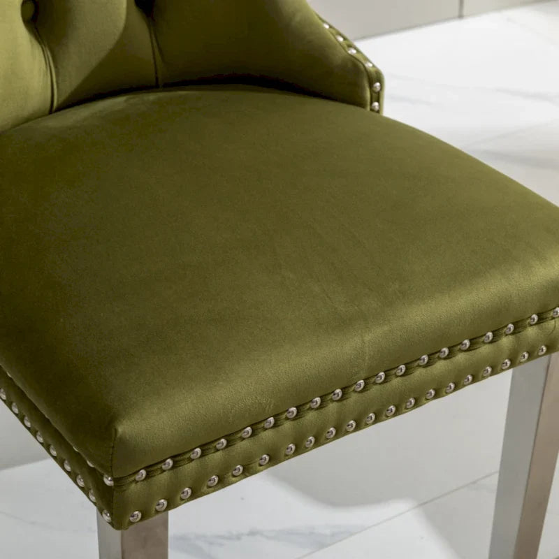 Chaise de salle à manger haut de gamme capitonnée en velours contemporain en bois massif avec pieds plaqués en acier inoxydable chromé