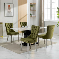 Chaise de salle à manger haut de gamme capitonnée en velours contemporain en bois massif avec pieds plaqués en acier inoxydable chromé
