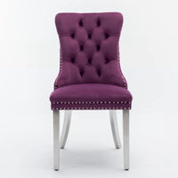 Chaise de salle à manger haut de gamme capitonnée en velours contemporain en bois massif avec pieds plaqués en acier inoxydable chromé