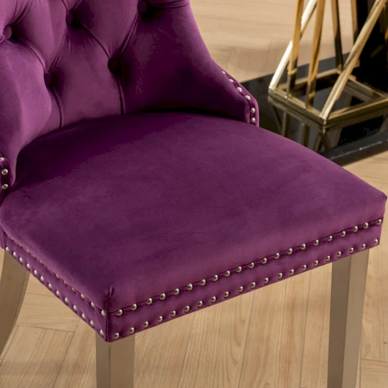 Chaise de salle à manger haut de gamme capitonnée en velours contemporain en bois massif avec pieds plaqués en acier inoxydable chromé