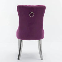 Chaise de salle à manger haut de gamme capitonnée en velours contemporain en bois massif avec pieds plaqués en acier inoxydable chromé